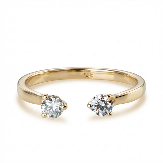 Yellow gold ring with two small diamonds 0.26 carat