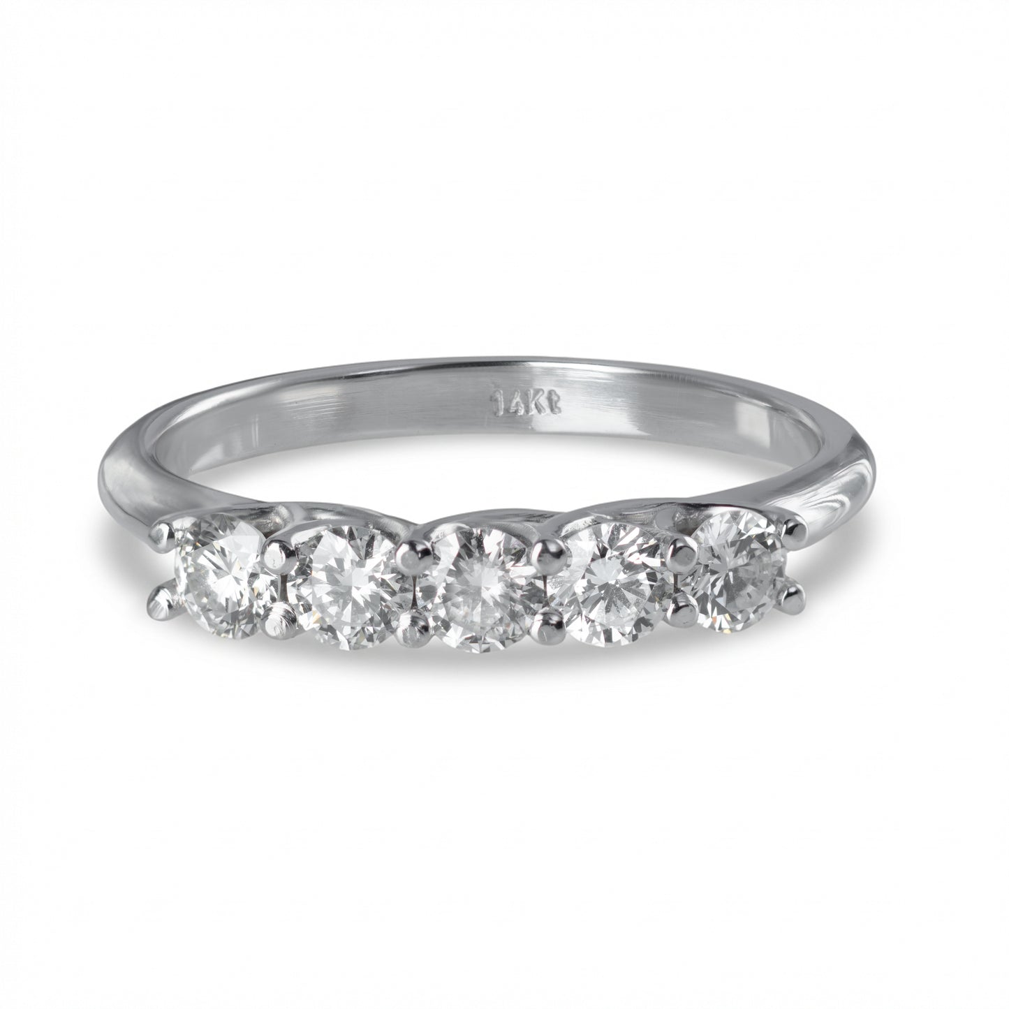 White gold "row" ring 5 diamonds 0.65 carat
