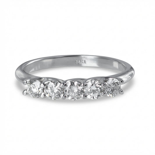 White gold "row" ring 5 diamonds 0.65 carat