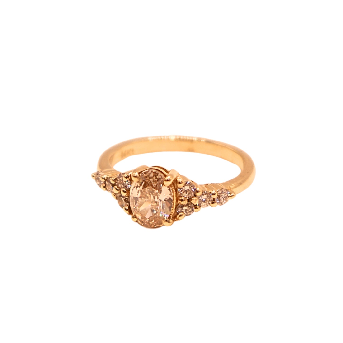 Oval ring with side stones yellow gold 0.75 carat
