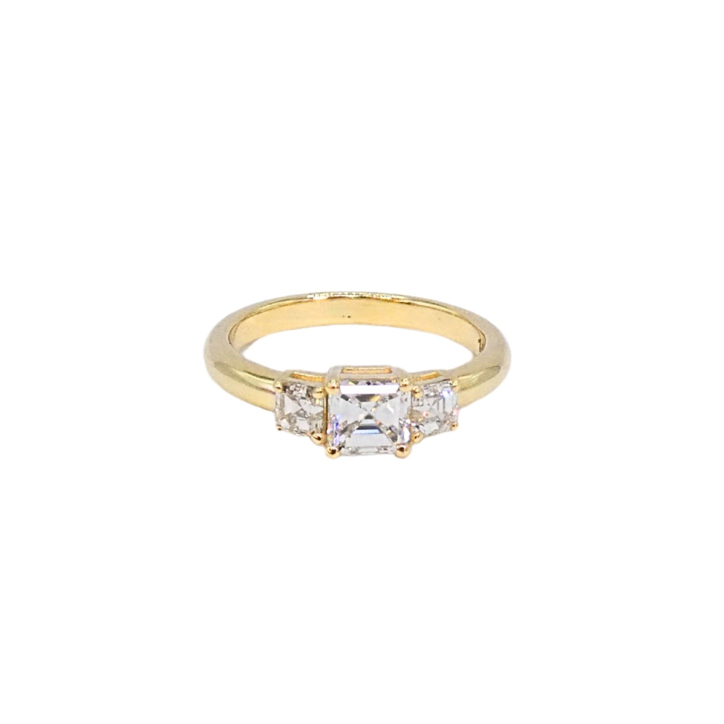 Yellow gold ring Asher cut GIA H IF 0.74carat + 0.48