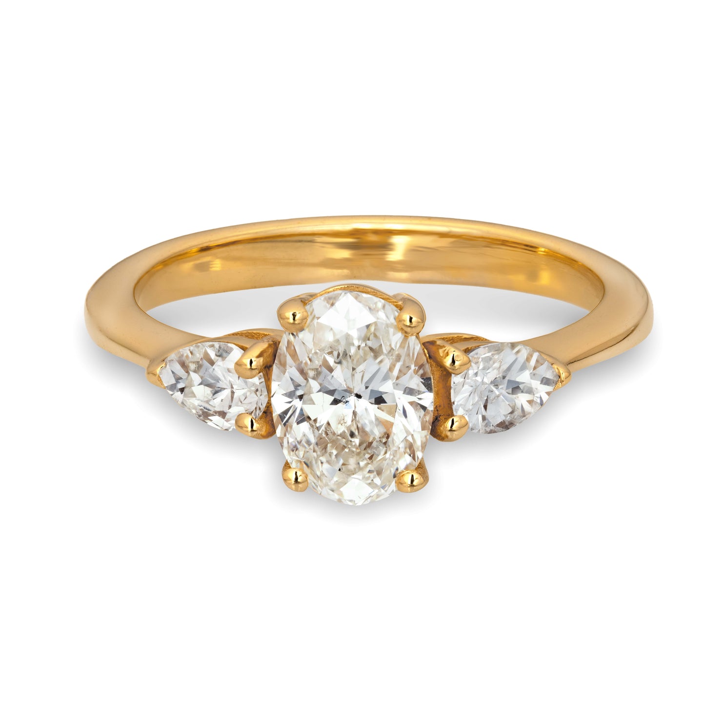Yellow gold ring OVAL & PS GIA L SI2 1.49 carat total